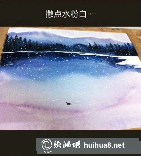 水彩畫風(fēng)景教程：如何繪制雪山與湖水的和諧風(fēng)景