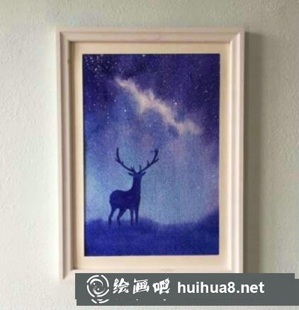 星空下的麋鹿手繪水彩畫教程