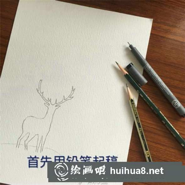 星空下的麋鹿手繪水彩畫教程
