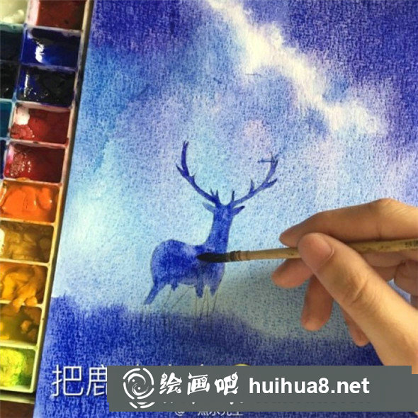 星空下的麋鹿手繪水彩畫教程