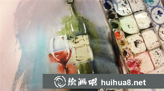 水彩畫靜物教程：手繪紅酒杯和紅酒瓶