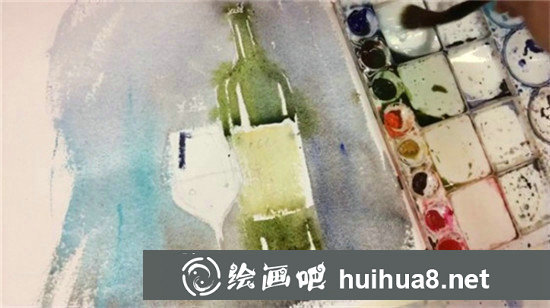 水彩畫靜物教程：手繪紅酒杯和紅酒瓶