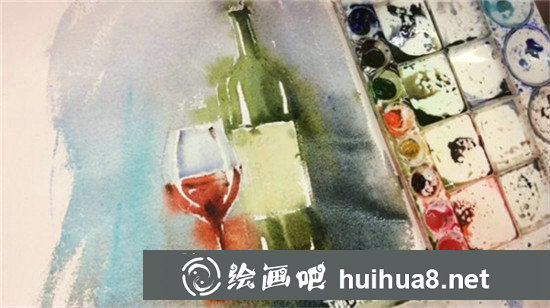 水彩畫靜物教程：手繪紅酒杯和紅酒瓶
