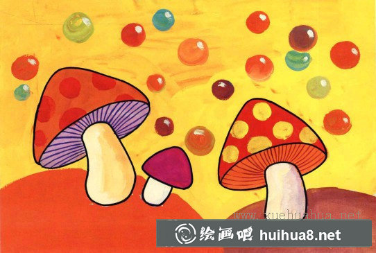 學(xué)畫畫小小蘑菇水粉畫完成圖