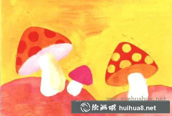學(xué)畫畫小小蘑菇水粉畫步驟