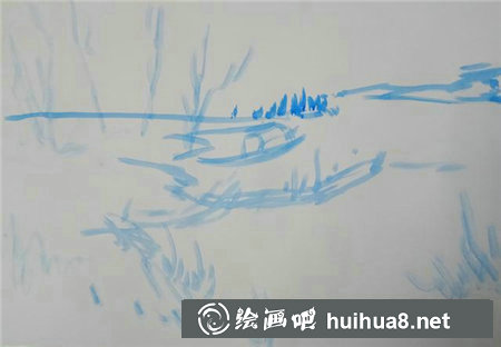 水粉畫江邊風景步驟圖