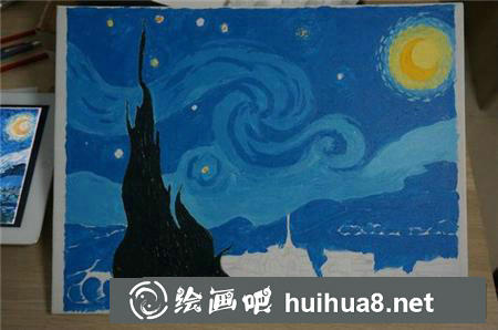 丙烯畫梵高星空步驟教程