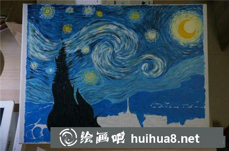 丙烯畫梵高星空步驟教程