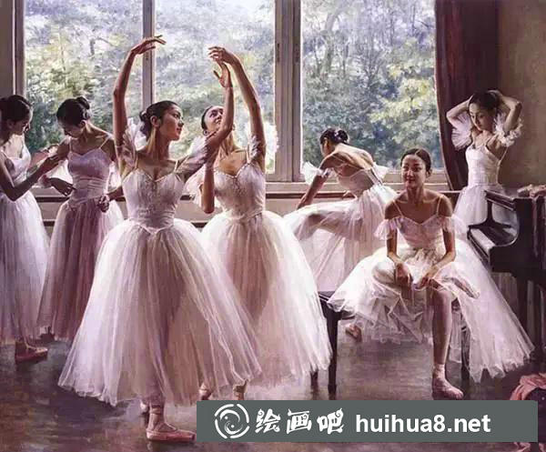 跳芭蕾舞女孩油畫作品欣賞