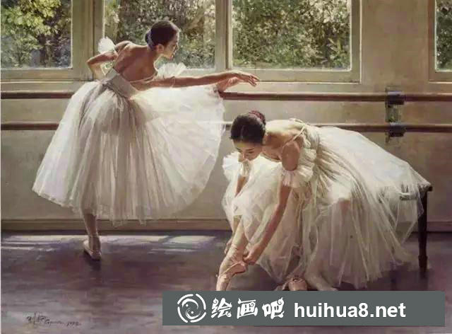 跳芭蕾舞女孩油畫作品欣賞