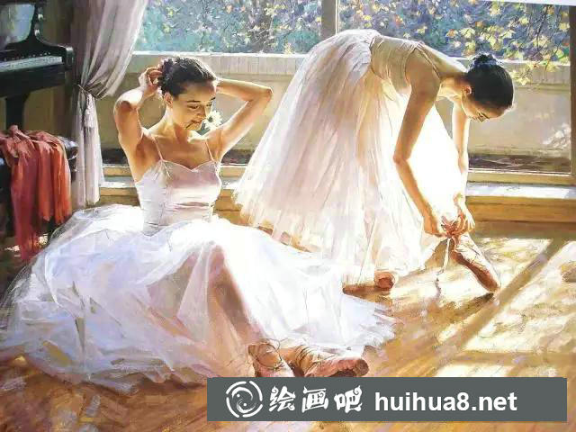 跳芭蕾舞女孩油畫作品欣賞