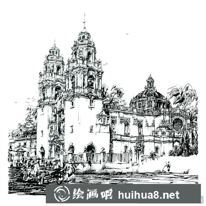 可臨摹鋼筆畫速寫建筑作品欣賞