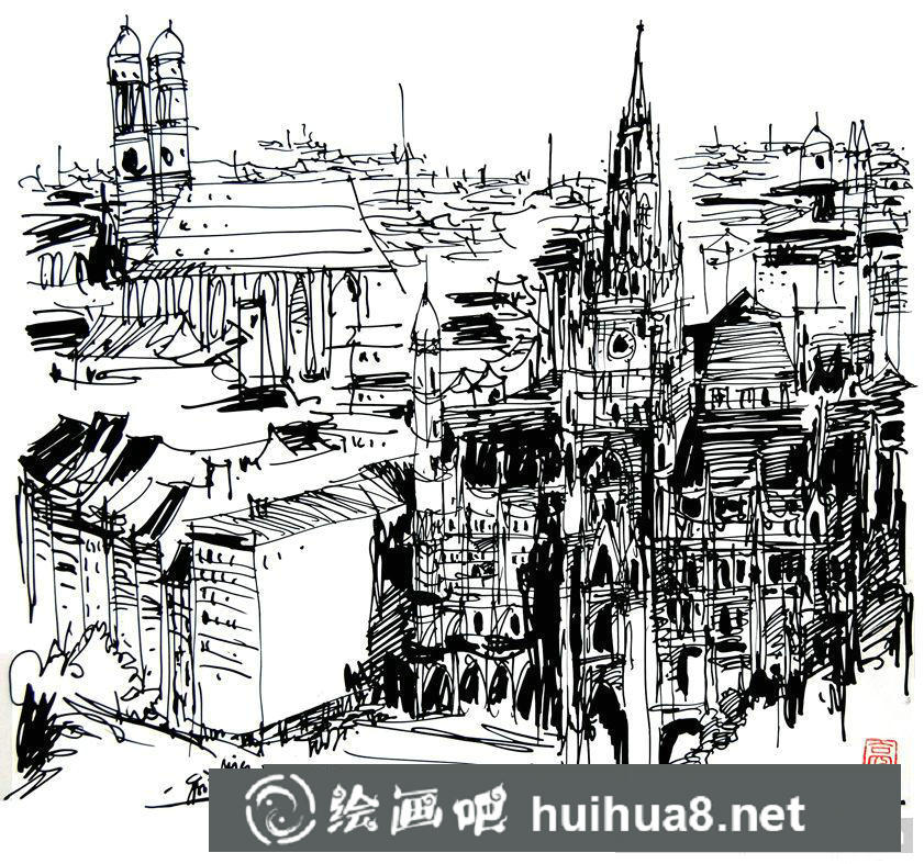 鋼筆畫速寫作品