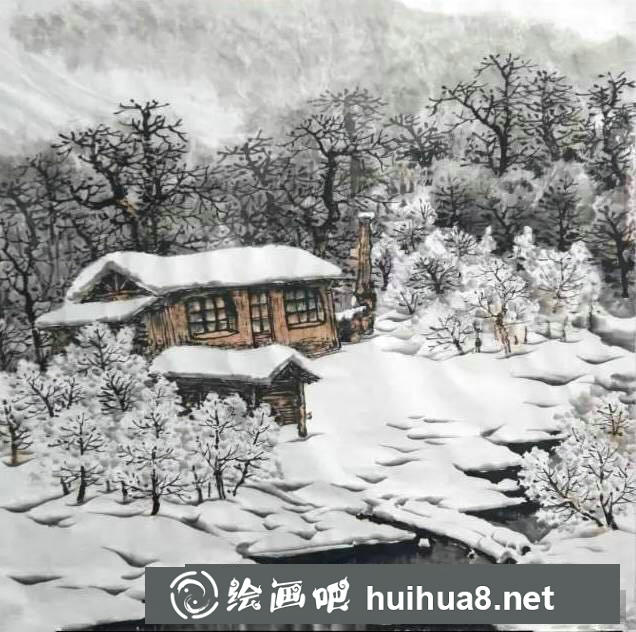國(guó)畫(huà)深山雪景圖畫(huà)法教程 國(guó)畫(huà)深山雪景圖畫(huà)法教程