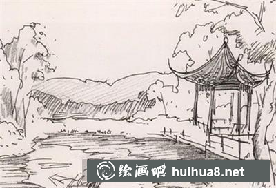 水粉畫教程之公園一景
