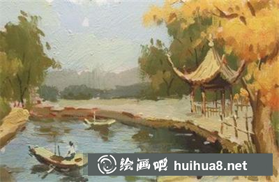水粉畫教程之公園一景