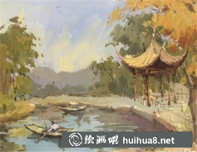 水粉畫教程之公園一景