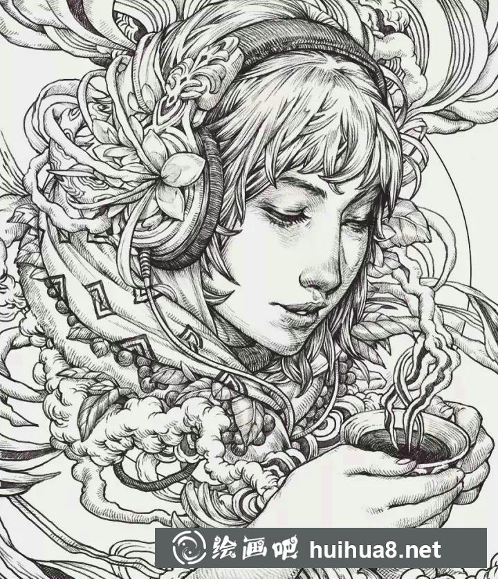 針管筆手繪人物插畫作品