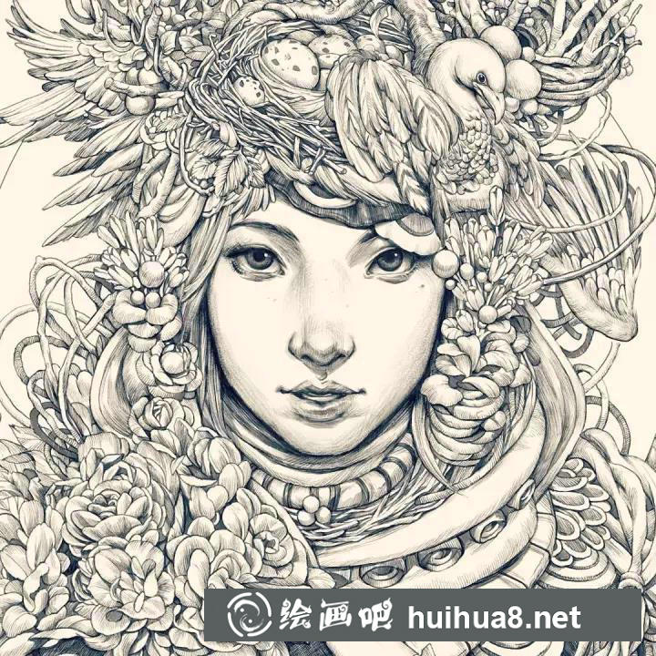 針管筆手繪人物插畫作品