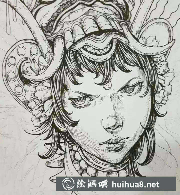 針管筆手繪人物插畫作品