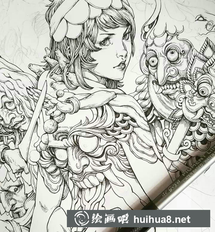 針管筆手繪人物插畫作品