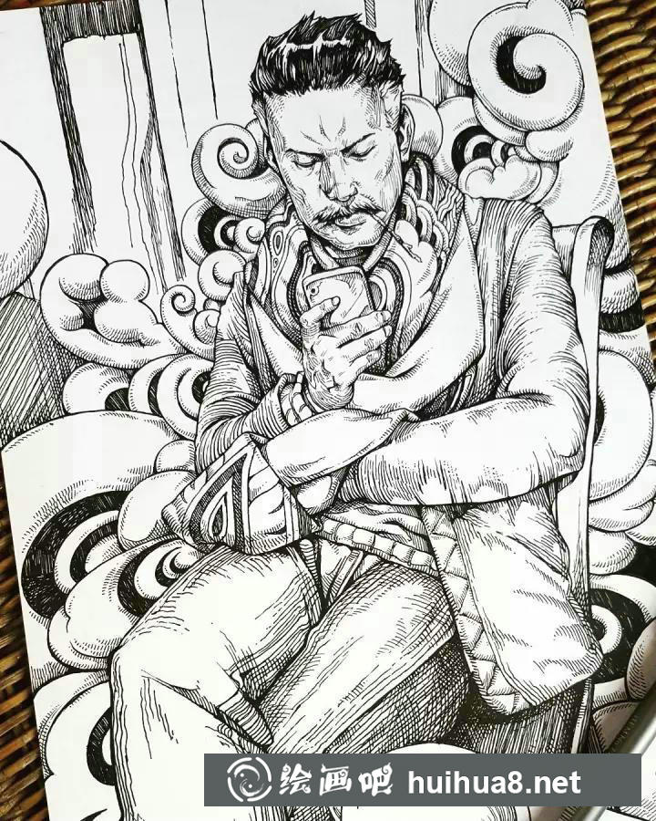 針管筆手繪人物插畫作品