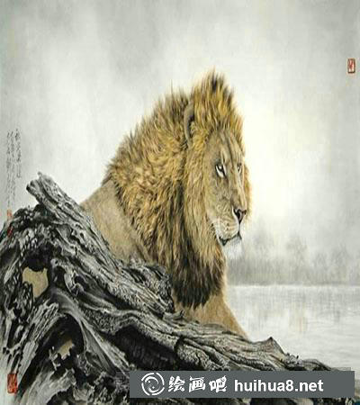 國(guó)畫獅威在野