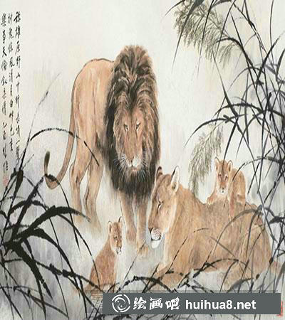 國(guó)畫獅子捕獵