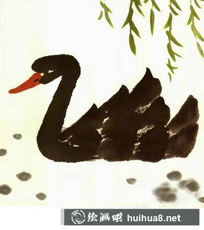 水墨畫黑天鵝完成圖