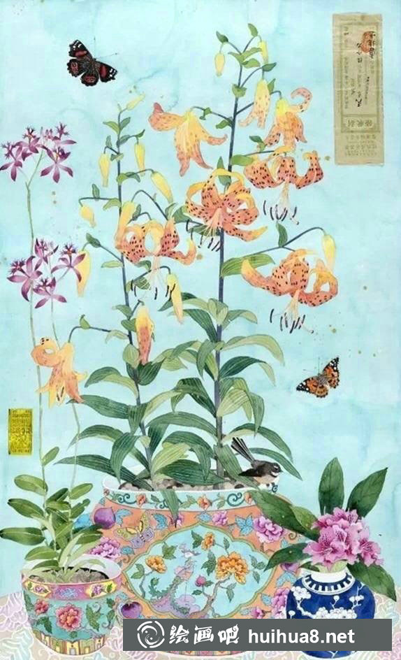 中國(guó)風(fēng)水彩畫花卉作品