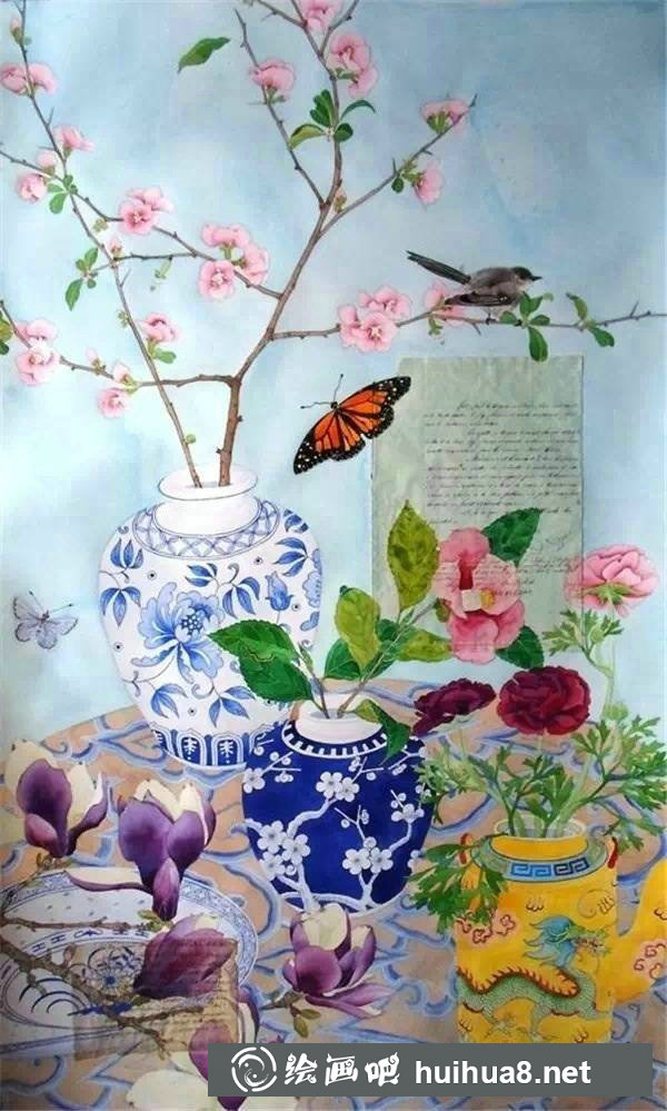 中國(guó)風(fēng)水彩畫花卉作品