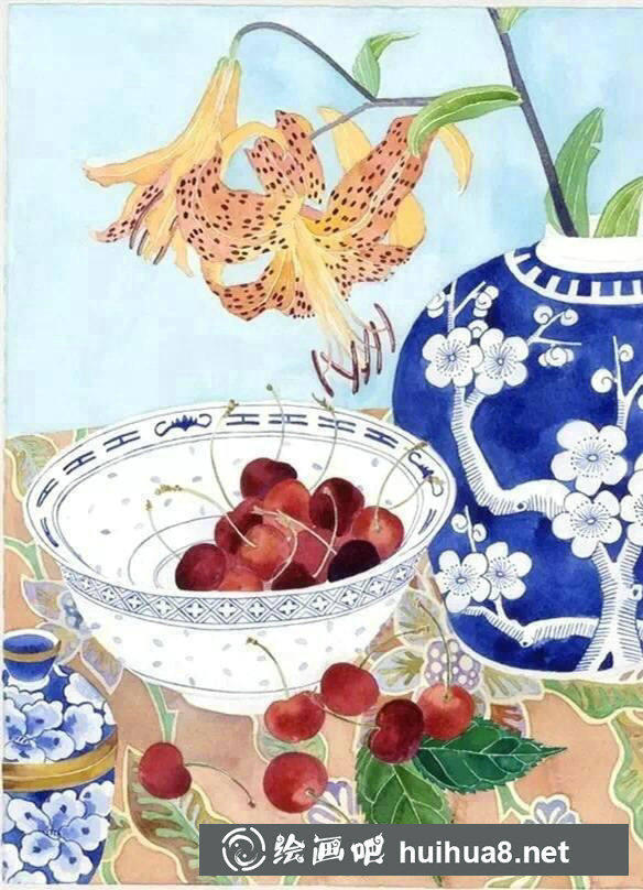 中國(guó)風(fēng)水彩畫花卉作品 中國(guó)風(fēng)水彩畫花卉作品