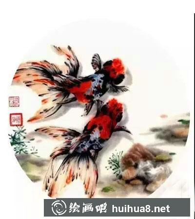 國畫教程-怎么繪制金魚扇面（逐波）