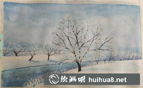 霧凇水粉畫