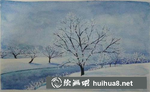 霧凇水粉畫