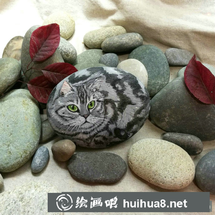 小狗丙烯石頭畫