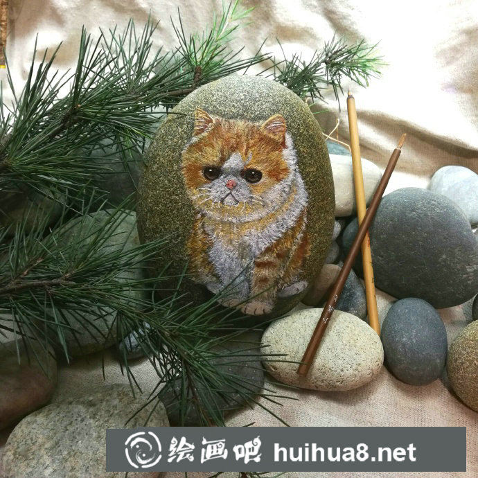 小貓丙烯石頭畫