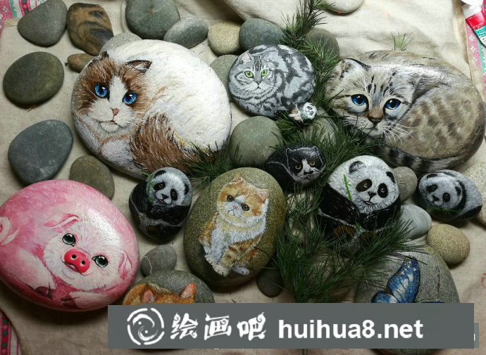 小鳥丙烯石頭畫