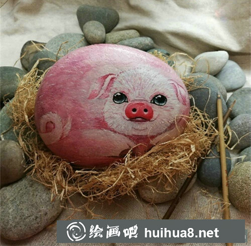 小魚丙烯石頭畫