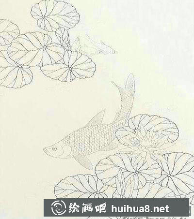 工筆畫教程：怎么畫《睡蓮鰱魚》