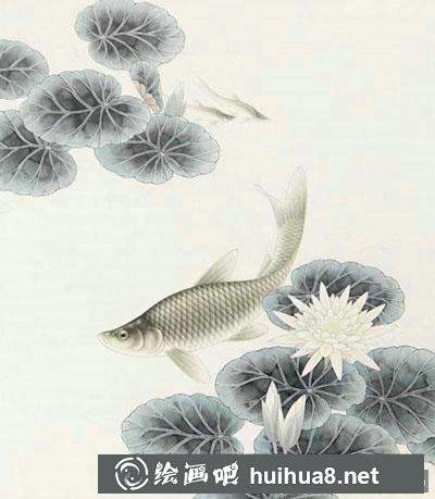 工筆畫教程：怎么畫《睡蓮鰱魚》