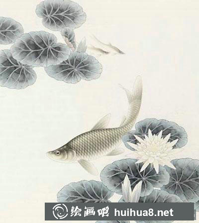 工筆畫教程：怎么畫《睡蓮鰱魚》