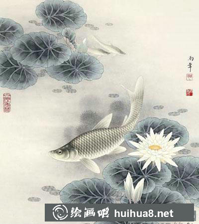 工筆畫教程：怎么畫《睡蓮鰱魚》