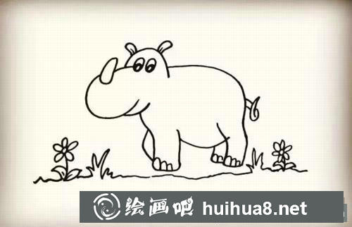 犀牛簡(jiǎn)筆畫過程