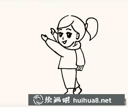 貼福字的小女孩兒童畫