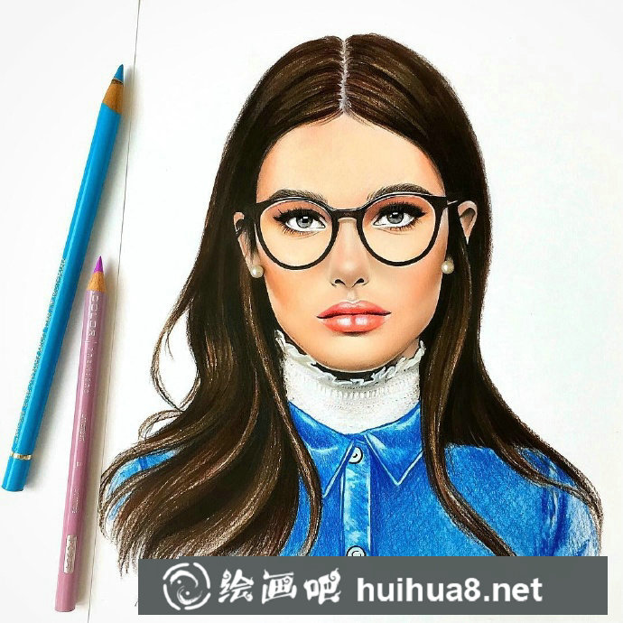 彩鉛畫外國(guó)美女肖像6
