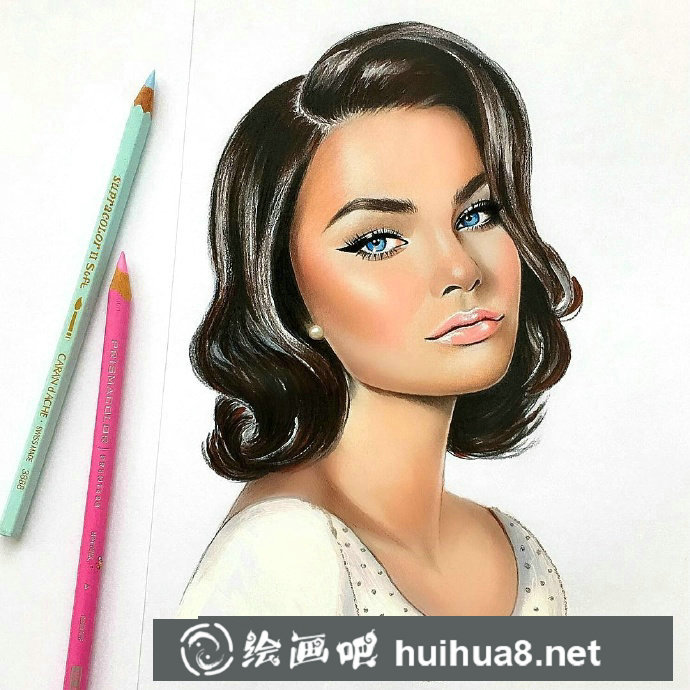 彩鉛畫外國(guó)美女肖像7