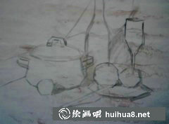 靜物水粉畫教程：搪瓷鍋紅酒蘋果