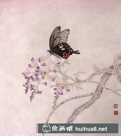 工筆畫教程怎么畫蝴蝶與紫藤花