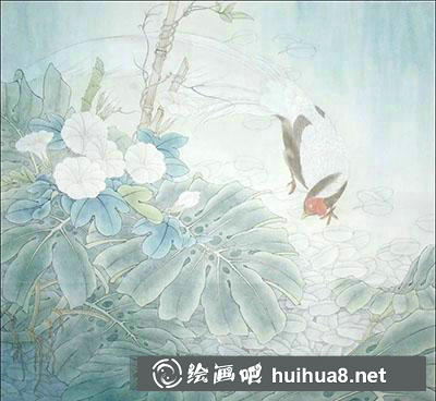工筆畫教程怎么畫《龜背竹白鷴》